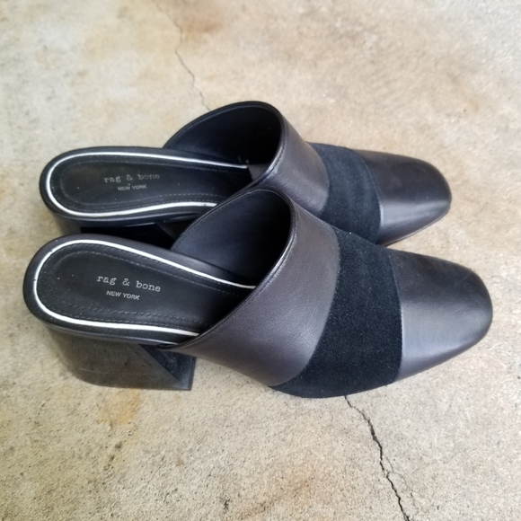 Rag & Bone Black Leather Suede Millie Mules Lucite - Picture 5 of 9